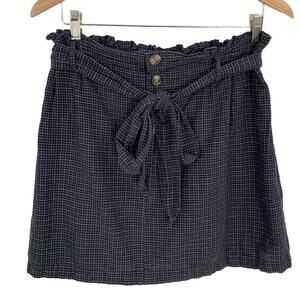 American Eagle Cotton Linen Plaid Belted Navy Blue Lightweight Mini Skirt XL